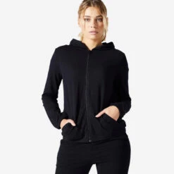 Sudadera Fitness 100 Mujer Negro Cremallera