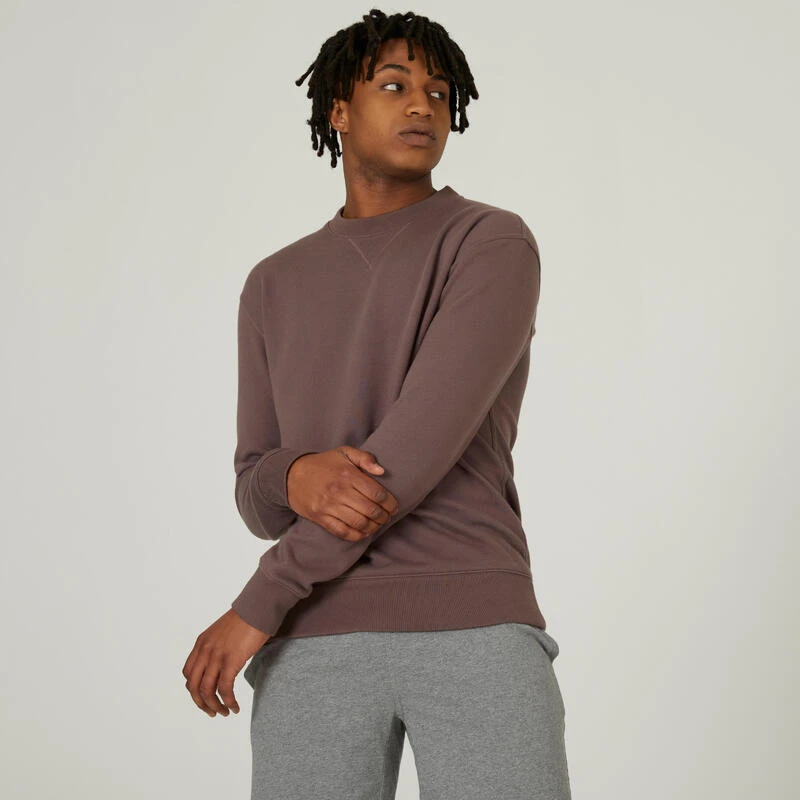 Sudadera Fitness Recta Cuello Redondo Hombre Domyos Essentiel Marrón 4 Sudadera Fitness Recta Cuello Redondo Hombre Domyos Essentiel Marrón - Imagen 2