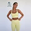 Top Deportivo Fitness Sostenible Poliéster Mujer Fitplanet Coral Amarillo -Equipo De Fitness top deportivo fitness sostenible poliester mujer fitplanet coral amarillo