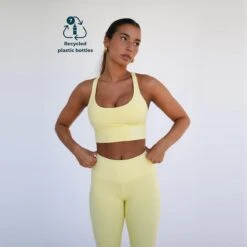 Top Deportivo Fitness Sostenible Poliéster Mujer Fitplanet Coral Amarillo