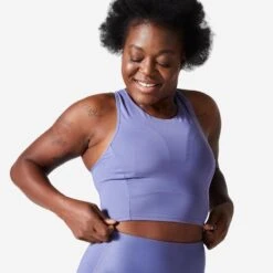 Top Gimnasio Sujección Moderada Mujer Domyos 540 Negro -Equipo De Fitness top gimnasio sujeccion moderada mujer domyos 540 lila